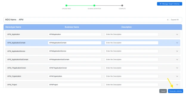 Generate schema button