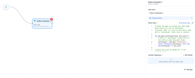 We can see the generated code added on the right side for the task